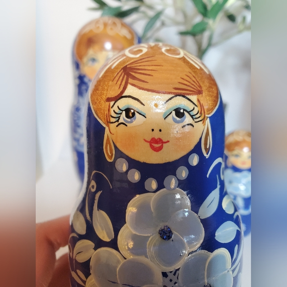 Blue Floral Nesting Dolls Set - Picture 2 of 12